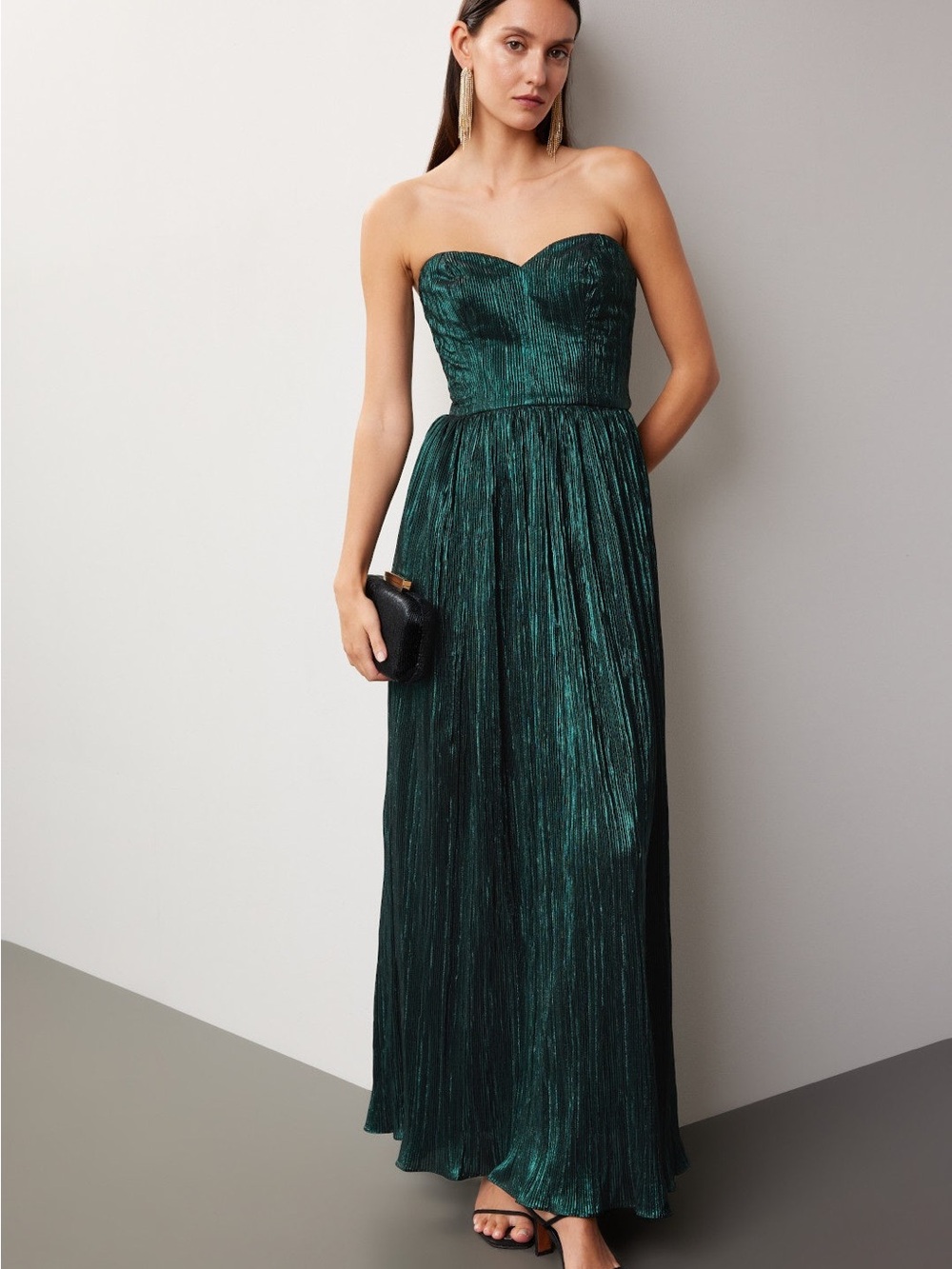 Dress the Population Strapless Emerald Green Metallic Gown